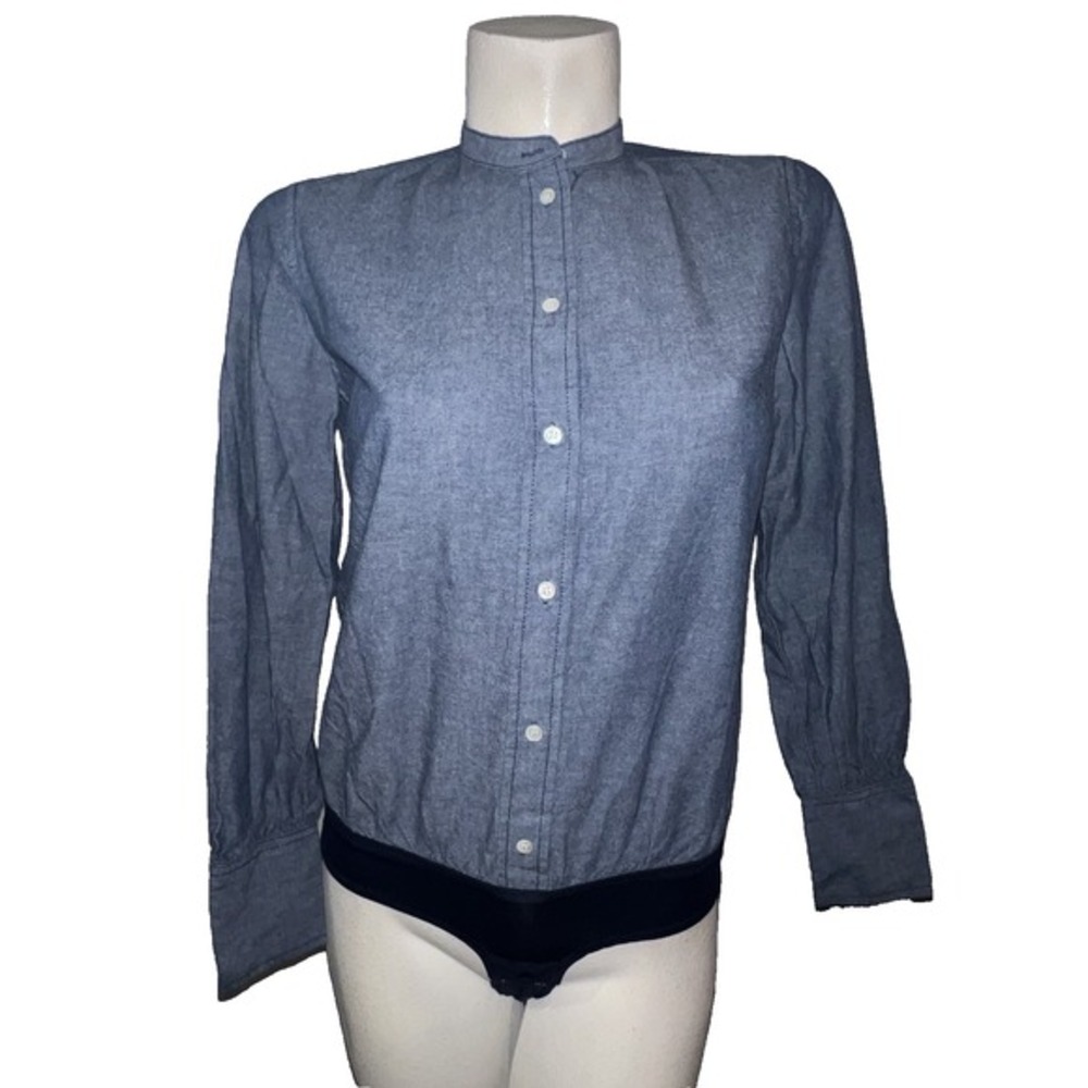 J. Crew Perfect Bodysuit Shirt Denim Blue Button Down Chambray Women's Size‎ 2